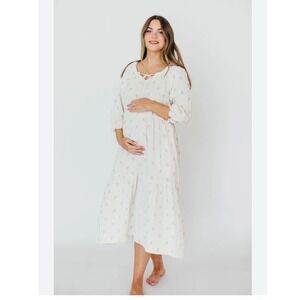 Worth Collective NWT Avery Tiered Gauze Midi Dress Sage Foliage Bump Friendly- L